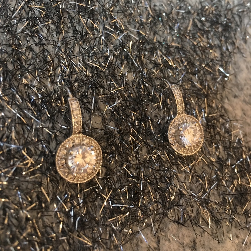 Sterling silver and cz drop earrings, halo